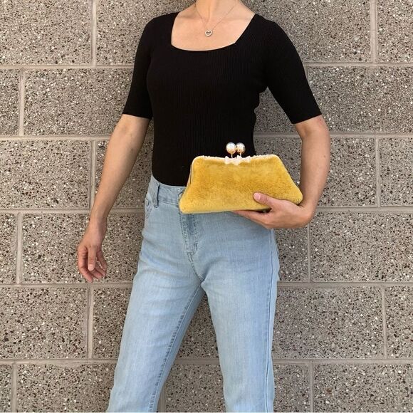 Genuine Shearling Leather “Pearl” Kisslock Clutch Bag/Evening Bag/Crossbody - Picture 5 of 16